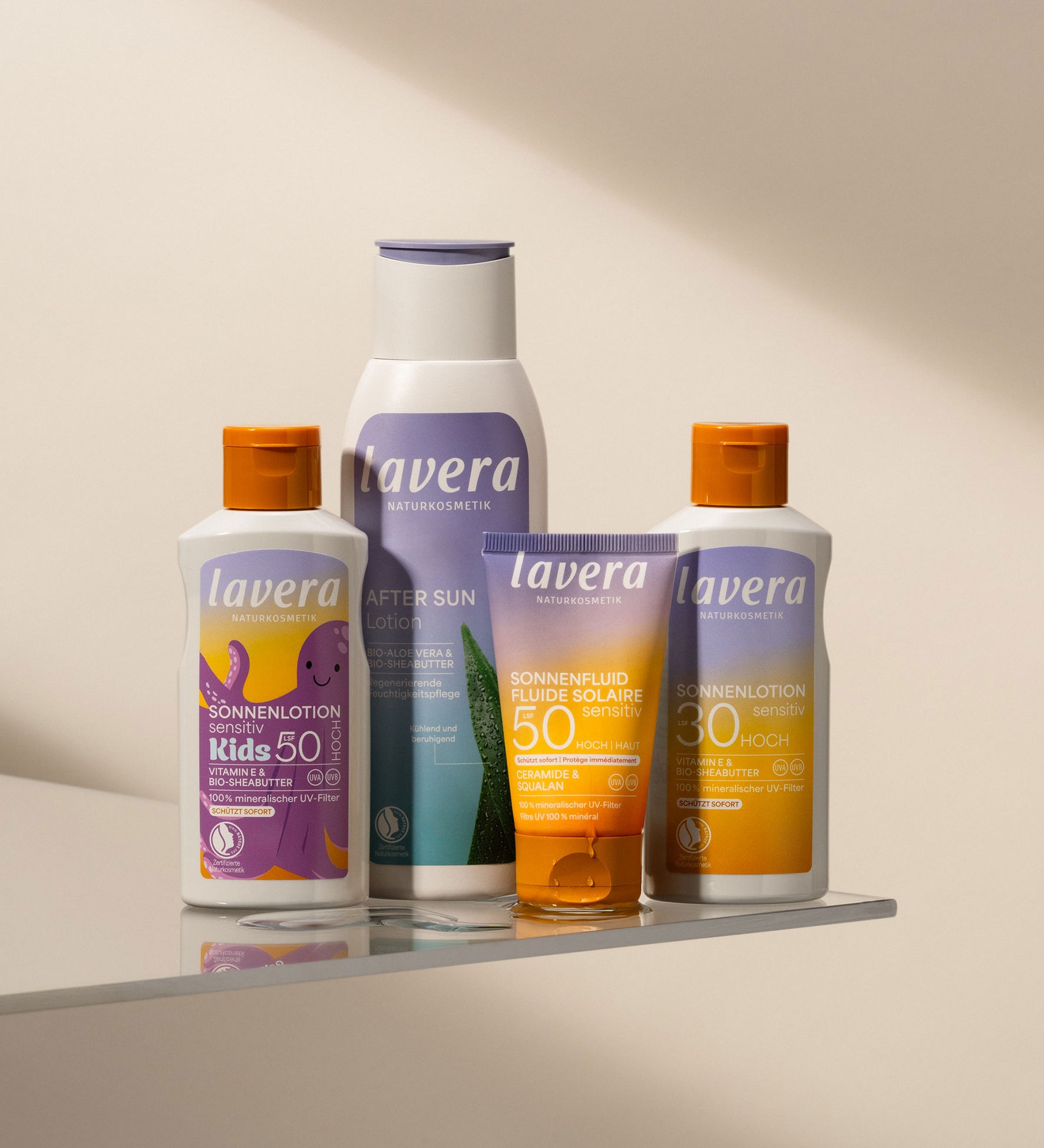 lavera Sonnenschutz Set: Sonnenlotion Kids LSF 50, After Sun Lotion, Sonnenfluid LSF 50, Sonnenlotion LSF 30