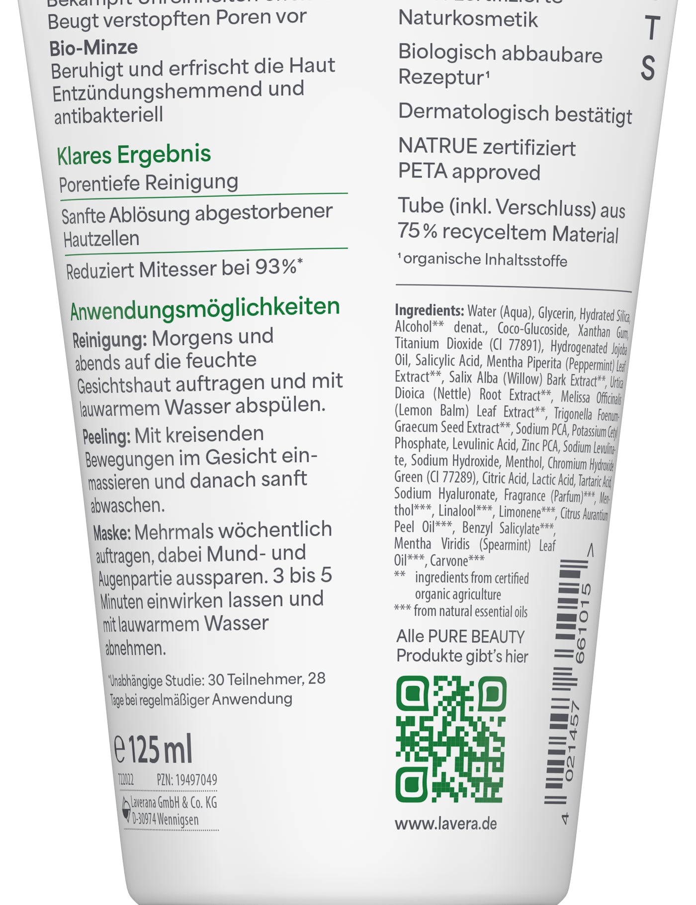 lavera Pure Beauty 3in1 Reinigung Peeling Maske