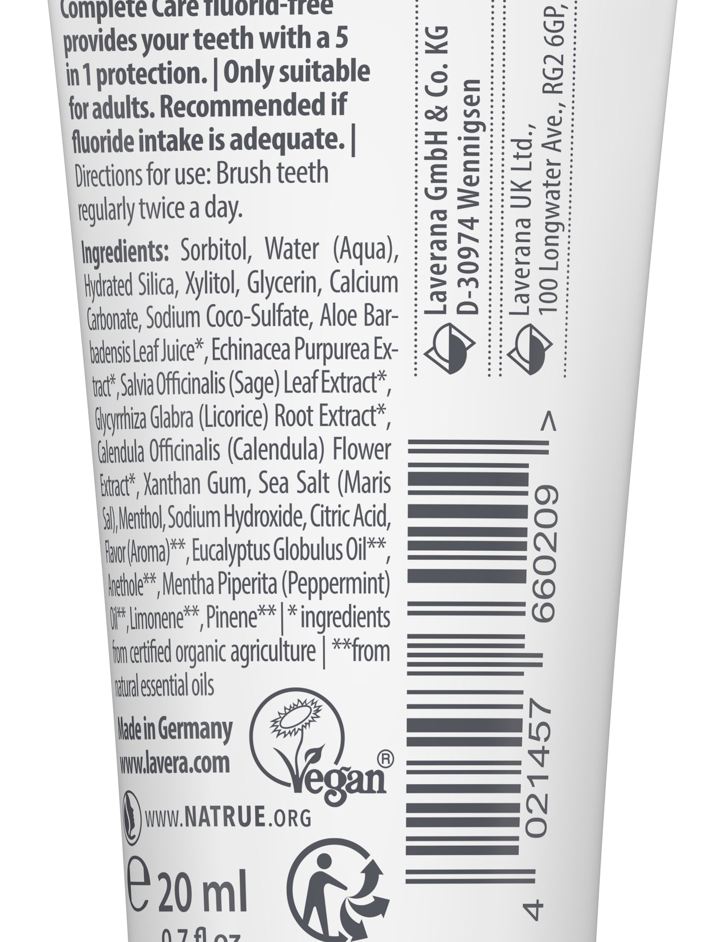 lavera Reisegröße Zahncreme Complete Care Fluoridfrei