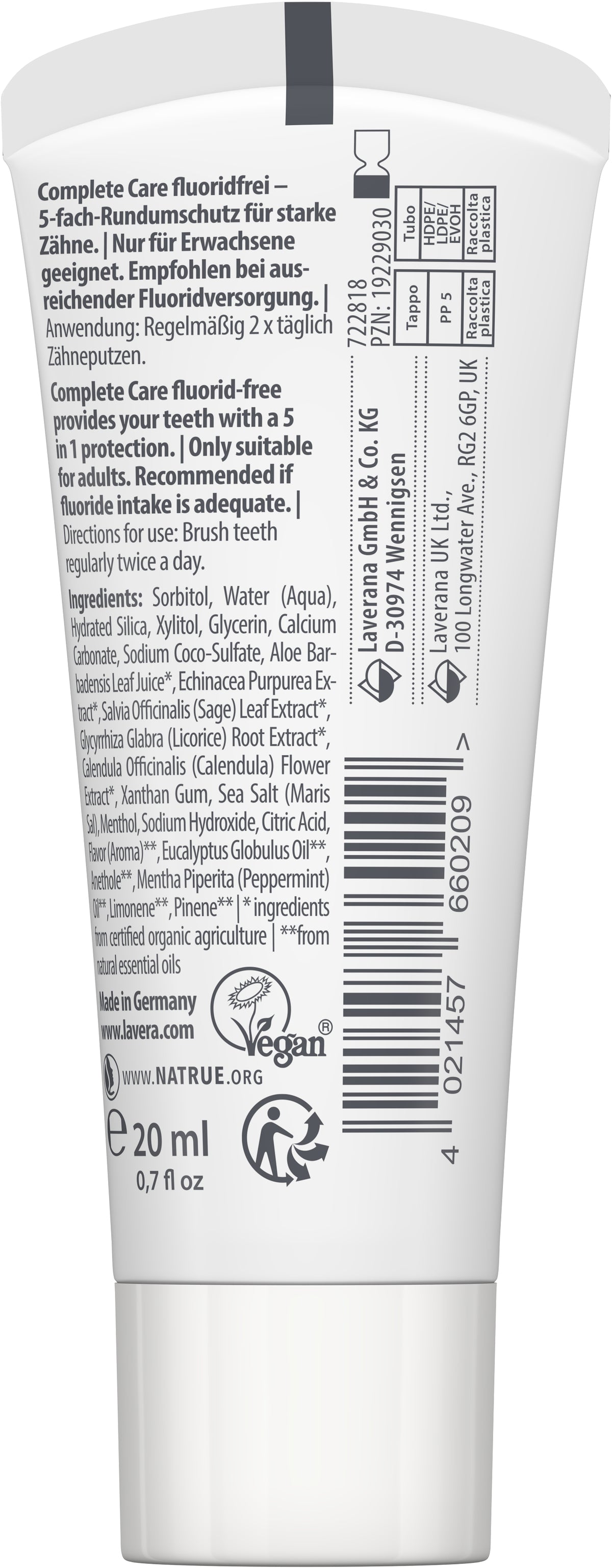 lavera Reisegröße Zahncreme Complete Care Fluoridfrei