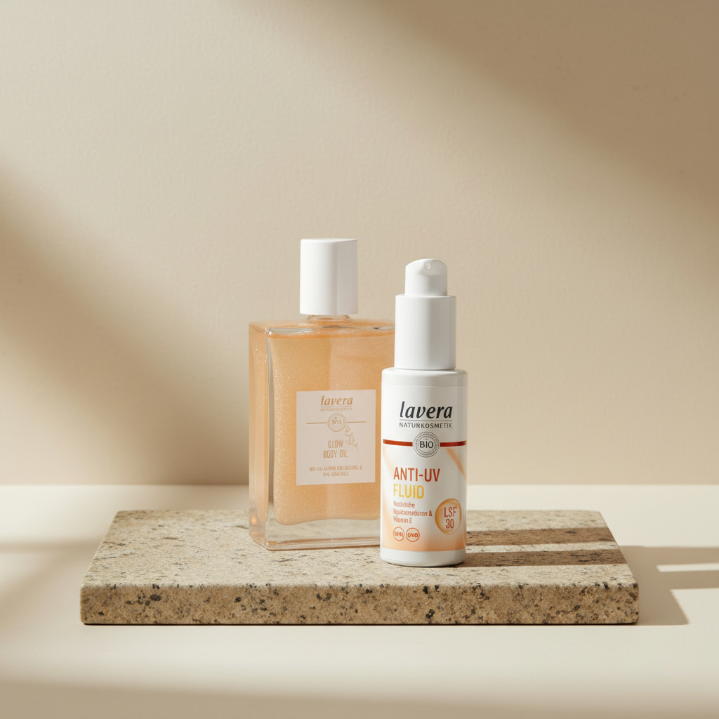 Glow Body Oil und anti-UV Fluid LSF 30  (AI-generated image)