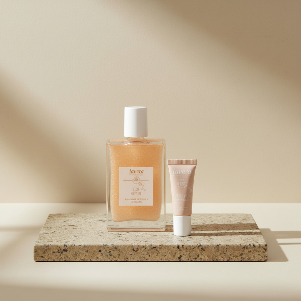 Glow Body Oil und Glow Skin Hydrating Fluid  (AI-generated image)