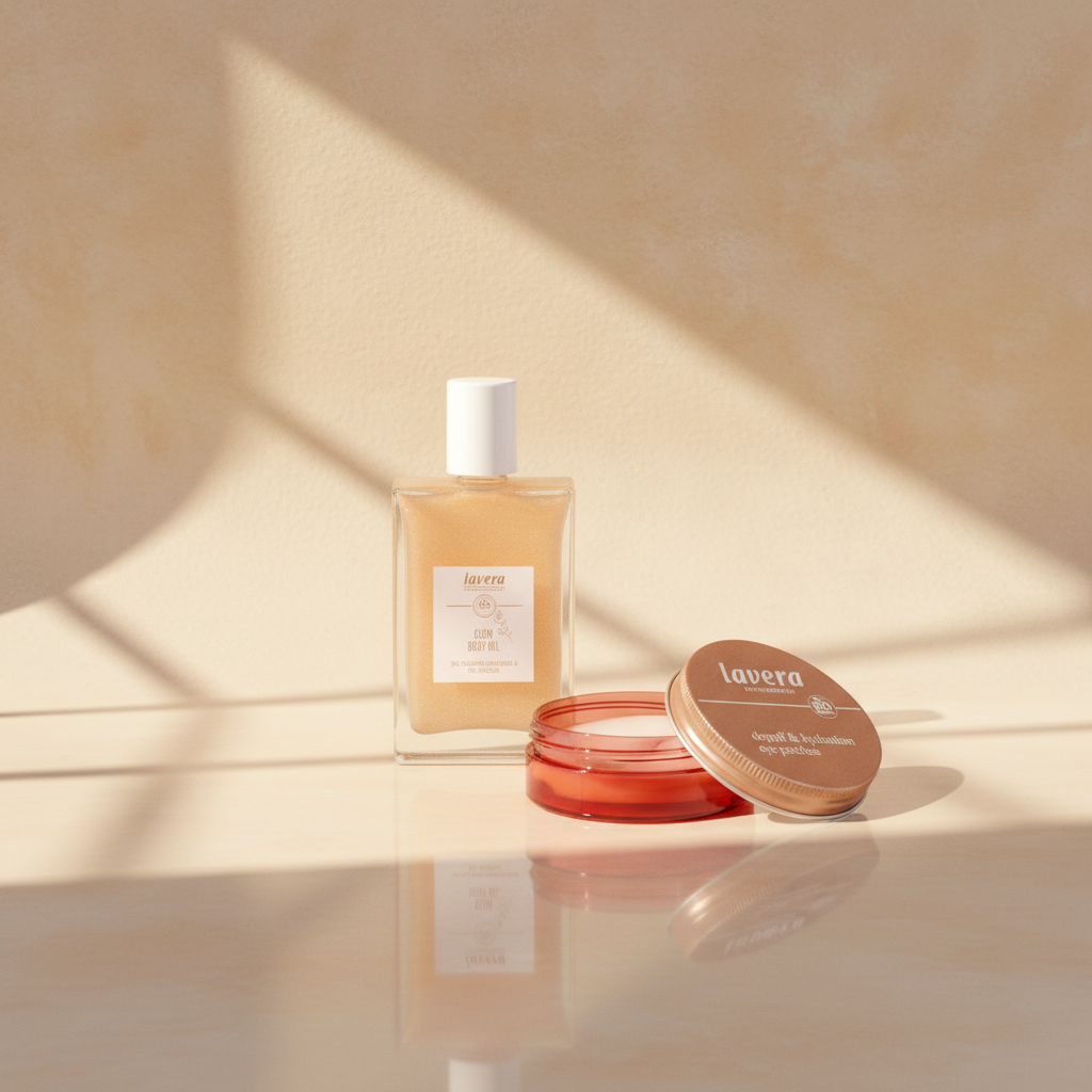 Depuff and hydration eyepatches und Glow Body Oil  (AI-generated image)