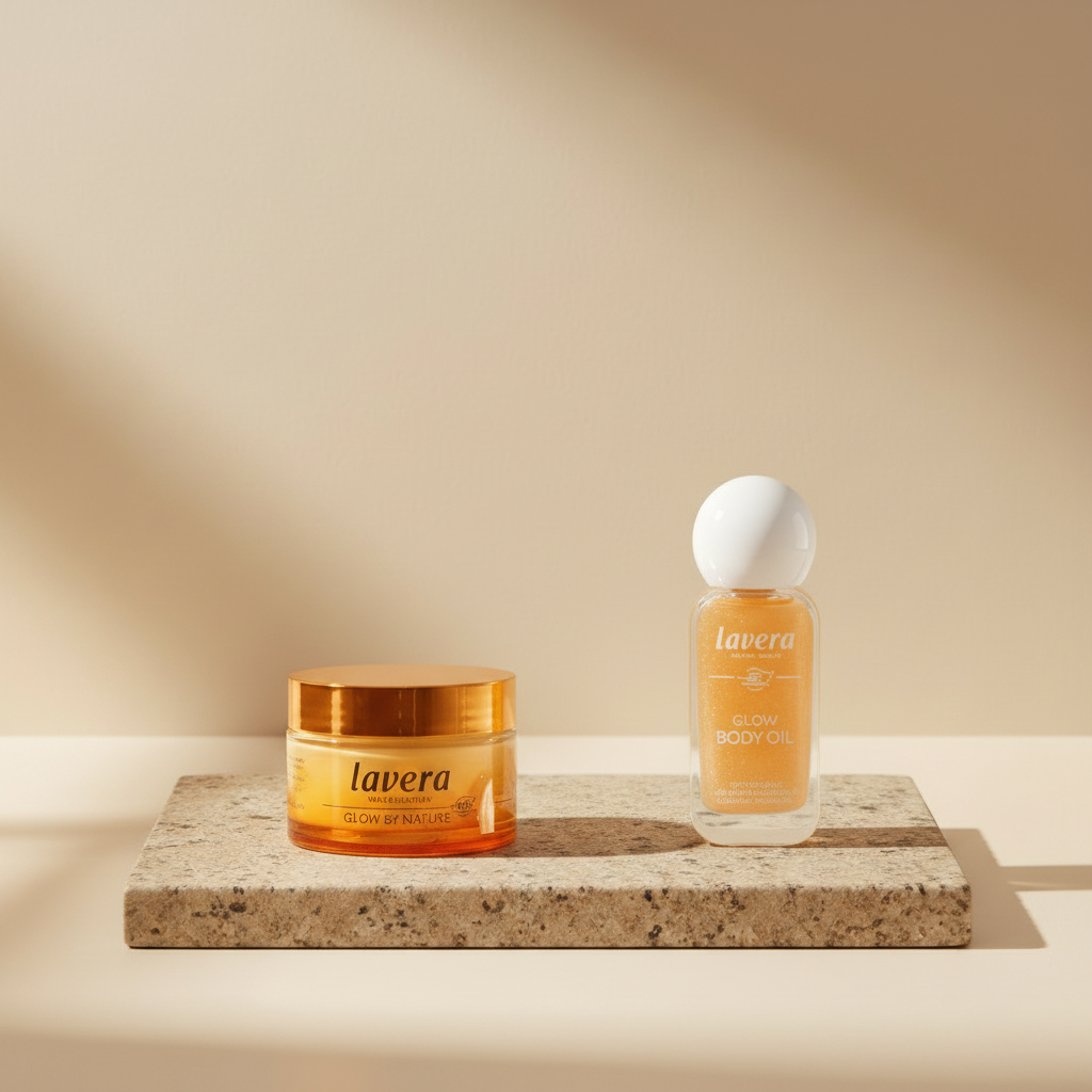 Glow Body Oil -Honey Glow- und Glow by Nature Vitamin C 3in1 Creme (AI-generated image)