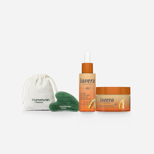 Gua-Sha Stein und Glow by Nature Serum und 3in1 Vitamin C Creme