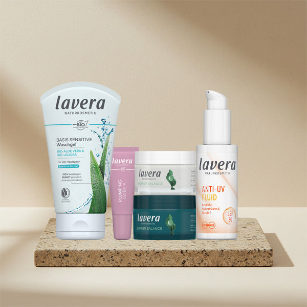 Plumping Lip Balm, Barrier balance tages- und nachtpflege, Basis sensitive Waschgel und Anti-UV Fluid LSF 30
