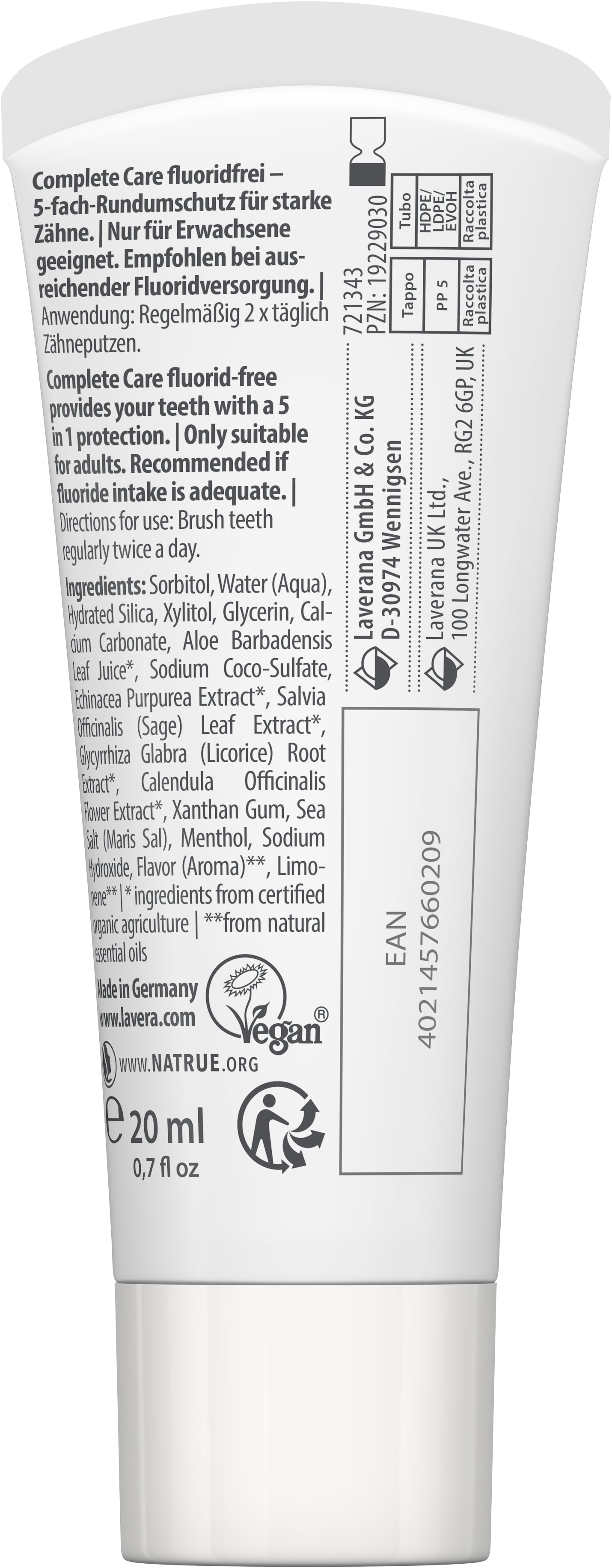 lavera Reisegröße Zahncreme Complete Care Fluoridfrei