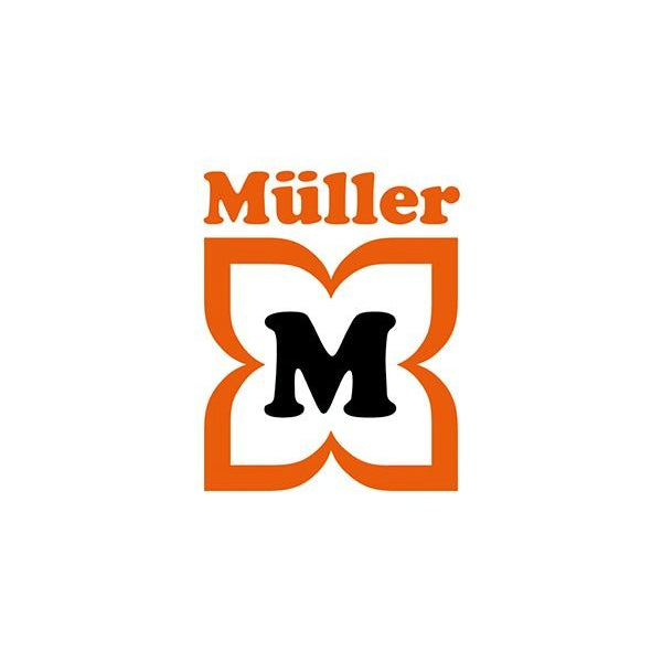 Müller-Logo mit orangem M-Symbol