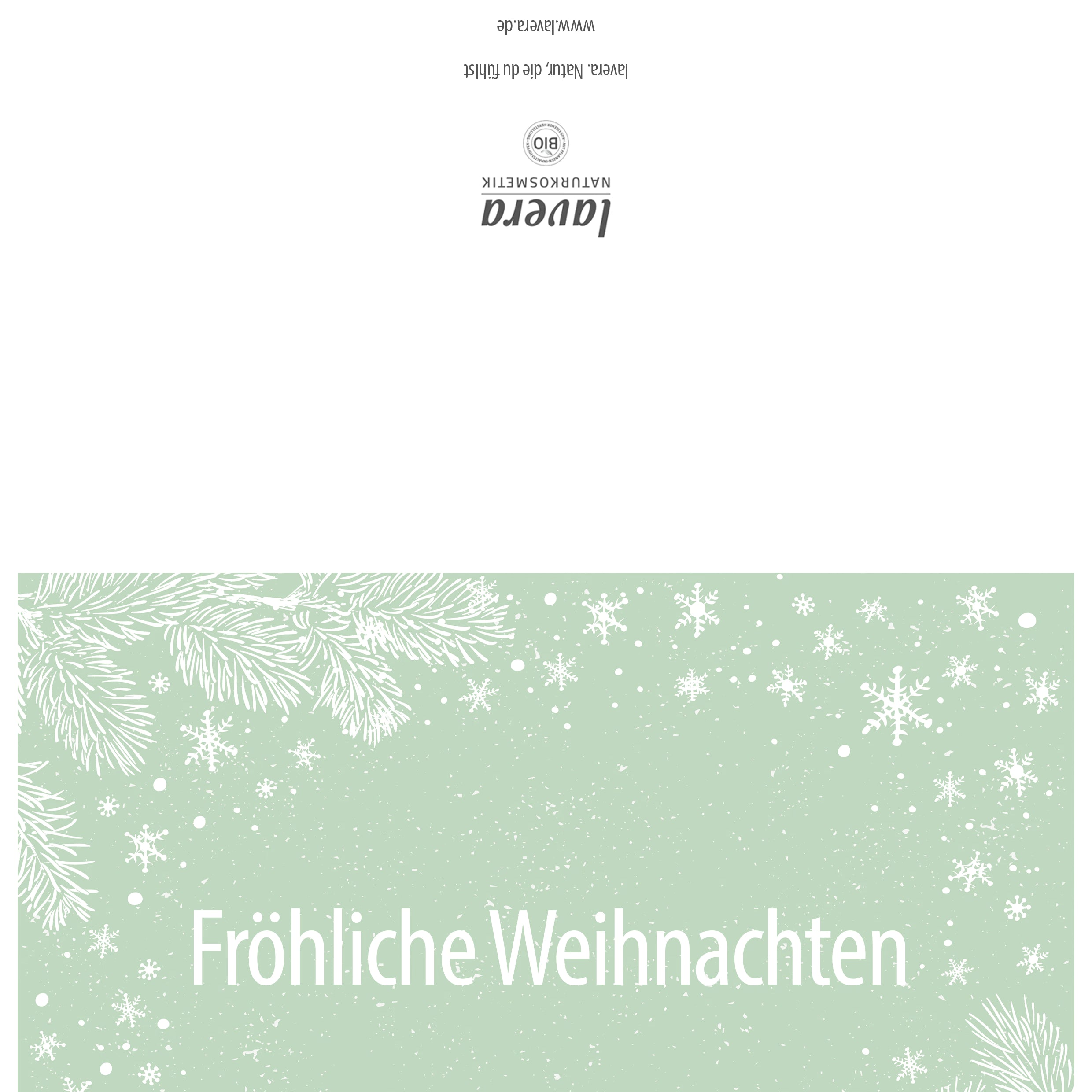 Weihnachtskarte mit Text „Fröhliche Weihnachten“ in Grün