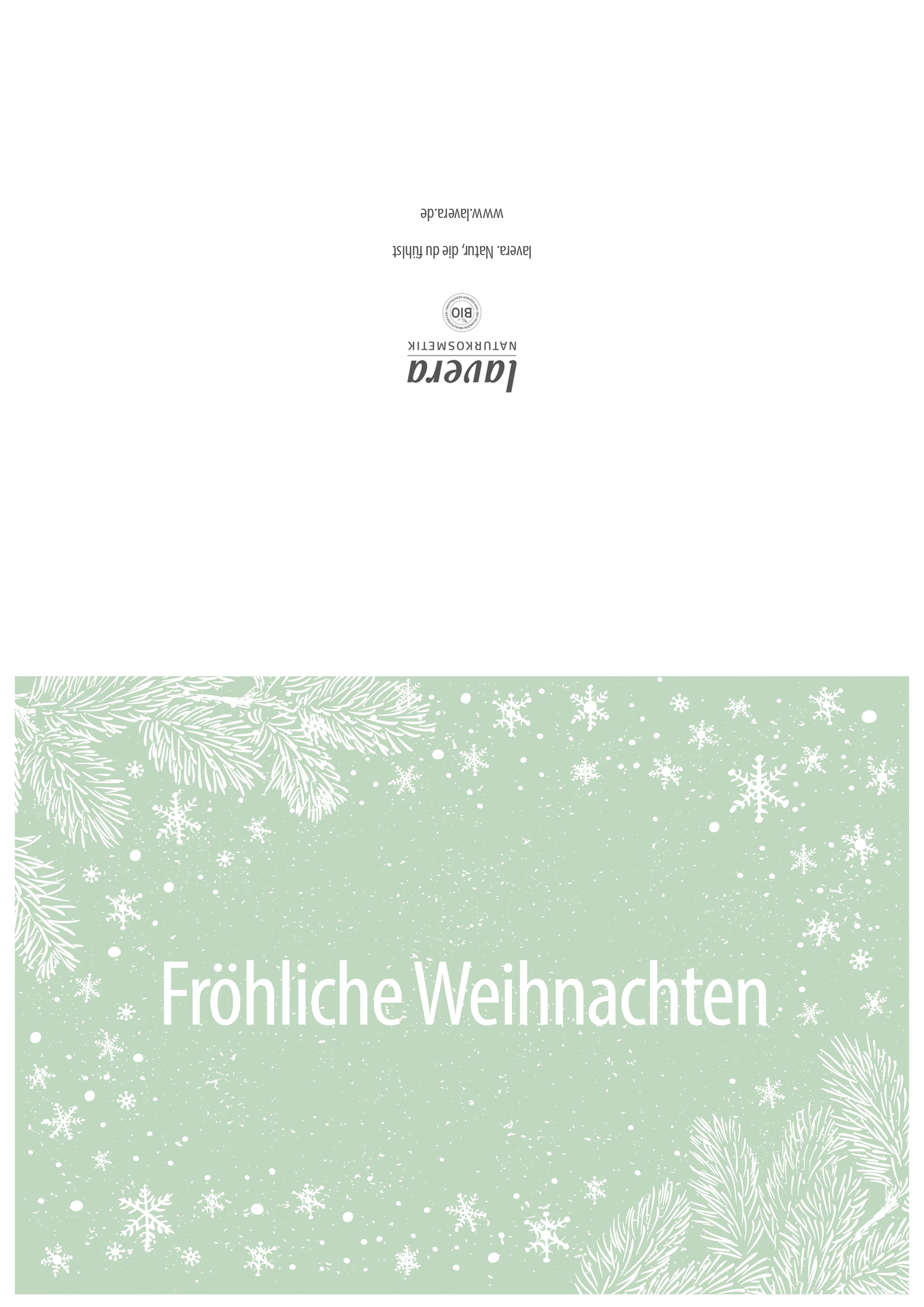 Weihnachtskarte mit Text „Fröhliche Weihnachten“ in Grün