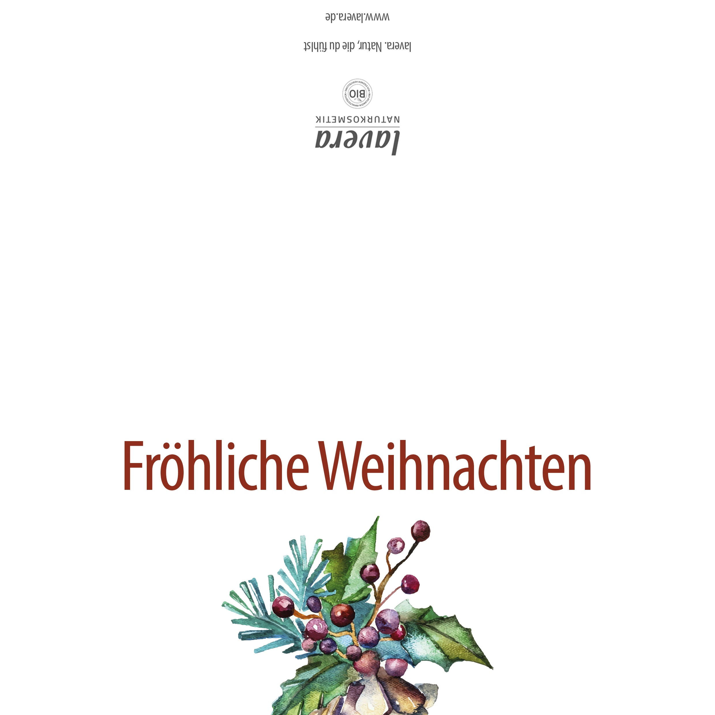 Weihnachtskarte mit „Fröhliche Weihnachten“ und Tannenzweig